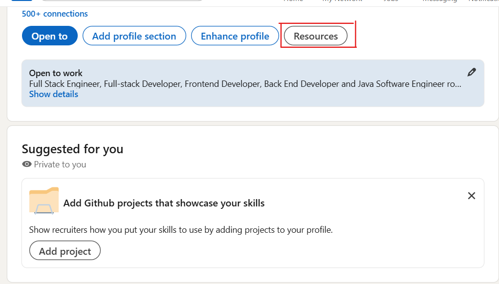 Click resources on LinkedIn profile